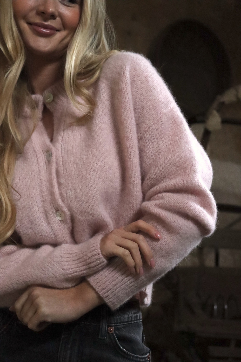 O'TAY Fuzzy Cardigan Cardigans Bubblegum